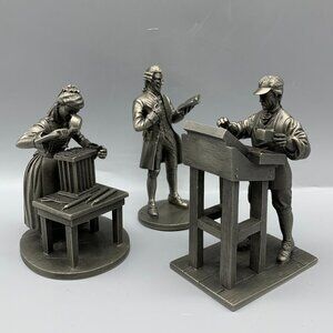 Franklin Mint 1974 Fine Pewter Figurines-The Schoolmaster-Candlemaker-Printer